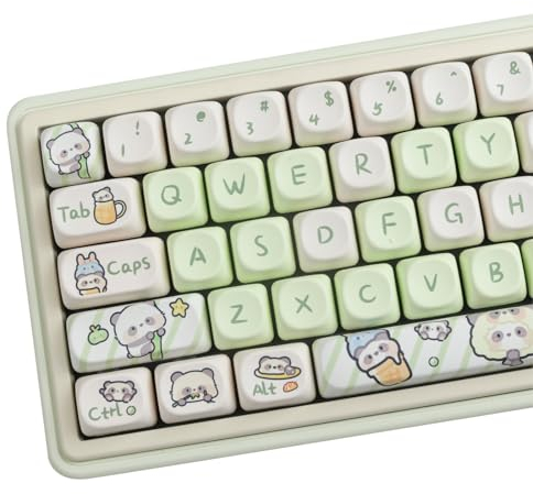 PBT Keycaps, 140 Keys Moa Profil Niedliche Tastenkappen, Grüne Panda Tastenkappe mit Tastenkappenzieher für mechanische Tastatur GH60 GK64 FC660M
