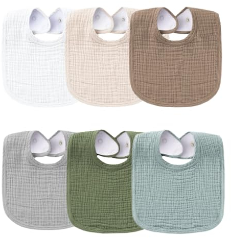 ROXANEPIG 6 Stück Baby Lätzchen, Super Saugfähig Halstuch Baumwolle Musselin Spucktuch Sabberlätzchen für Säugling Kleinkinder Jungen Mädchen (A)