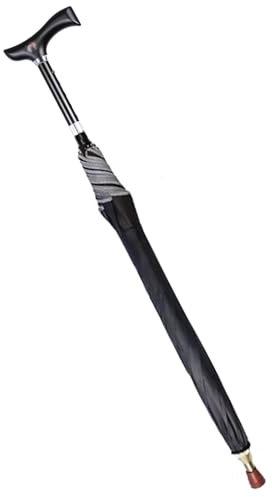 Wzmazingly 2-in-1 Spazierstöcke Regenschirm, Höhenverstellbar Gehstöcke Krücke Regenschirm, Windschutz-Rippen Stützschirm Für Draußen Klettern, Wandern(Black)