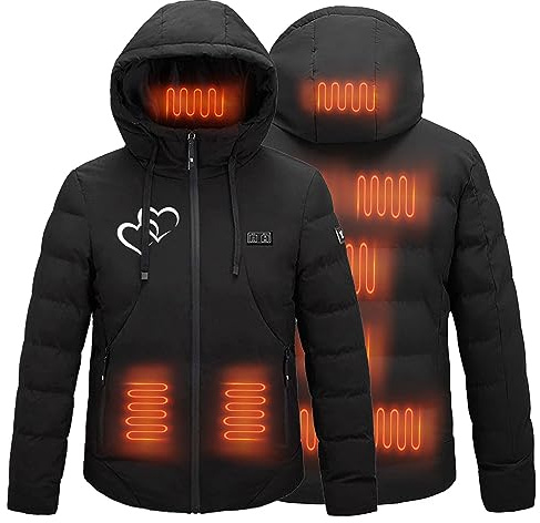 Gilet Chauffante Homme Femme, Hiver Manteau Chauffant Electrique USB, Veste avec 9 Zones de Chauffé Impermeable Lavable, Vetement Chauffant Chauffé Chaleur pour Moto Pêche Chasse Chauffage 2024