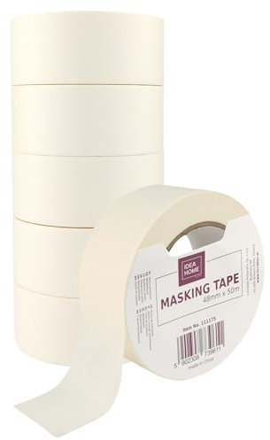 IDEA HOME Ruban de Masquage 6 Pièces - Ruban Crêpe 48mm x 50m - Ruban de Peintre, Crêpe de Peintre, Ruban Adhésif pour Travaux de Peinture, Neutre