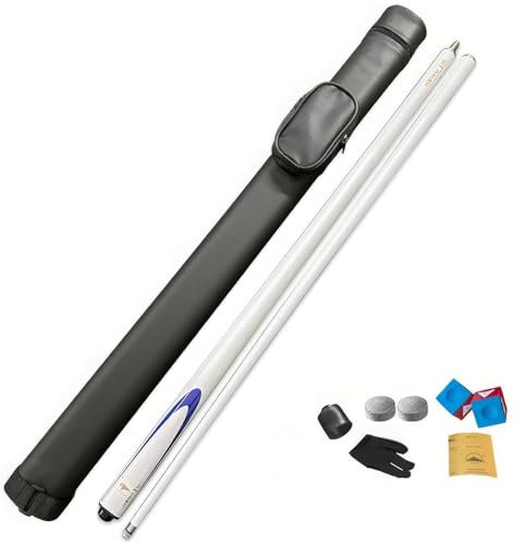 Premium snookerköer, kolfiber biljardkö, 1/2 hopfogad biljardkö i kolfiber poolkö for biljardfans rosa 9,5 mm, Premium poolkön 58 tums snookerkö med hård väska och krita(White)