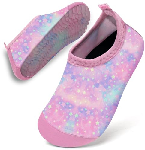 Water Shoes Toddler Kids Baby Infant Girls Beach Shoes Swim Shoes Barefoot Aqua Socks Non-Slip for Swmming Pool Water Park(Pink Purple Star,22/23)