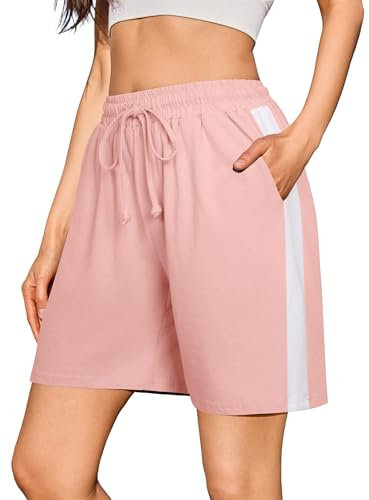 Litherday Shorts Damen Sommer Sporthose Kurz High Waist Kurze Hose Shorts Streifen Jogginghose Sportshorts für Running Gym Fitness Rosa XL