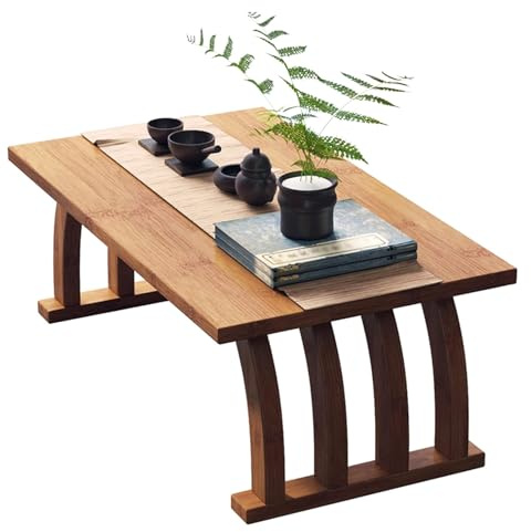 Mesa de café de madera maciza de estilo japonés, mesa de café, mesa de bambú para laptop, mesa de servicio, mesa de comedor, color natural, 31.5 x 14.6 x 12.2 pulgadas