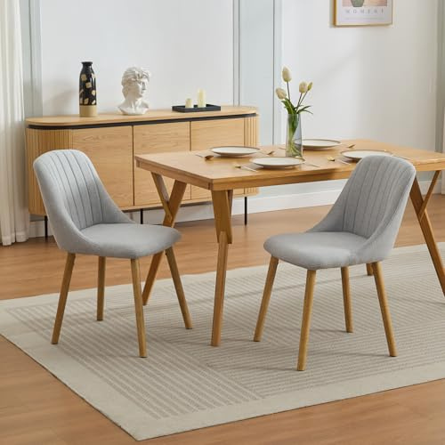 Juego de 2 sillas de comedor, silla de cocina acolchada con patas de madera para salón, cocina y oficina, con respaldo curvado con patas de roble, color gris