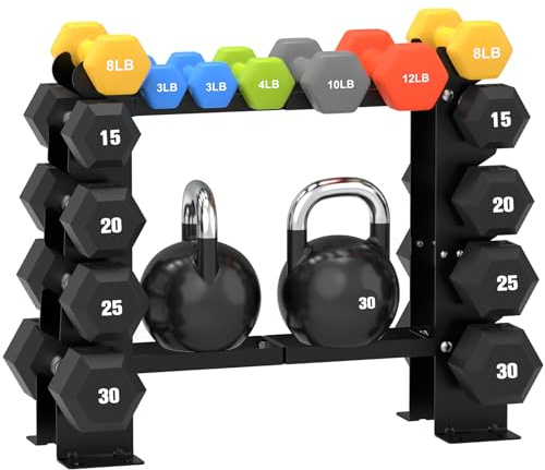 DERACY Hantelställ, endast 5 nivåer svart hantelstativ för hemgym, tungt stål viktställ rymmer 3,6 – 13,6 kg par, 204 kg kapacitet fri viktförvaring organisatör för styrketräningsutrustning