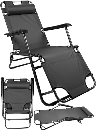 MalTec Sonnenliege klappbar Liegestuhl Gartenliege Strandliege Sessel einstellbare Grau Stahl bis 120 kg