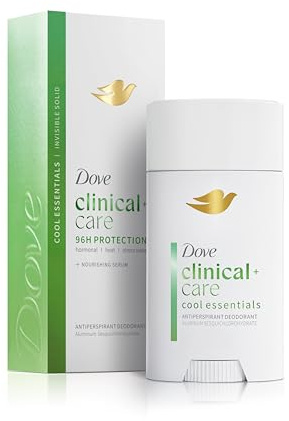 Dove Clinical + Care Antiperspirant Deodorant Invisible Solid Stick for Women Cool Essentials with Nourishing Serum 2.6 oz