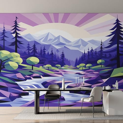 Generico Carta da Parati Geometrica Paesaggio Naturale, 500X350cm, Carta da Parati Tessuto Non Tessuto Montagna Tramonto, Camera da Letto Decorazioni Parete Soggiorno Decorazione Cucina Décor EL&D64