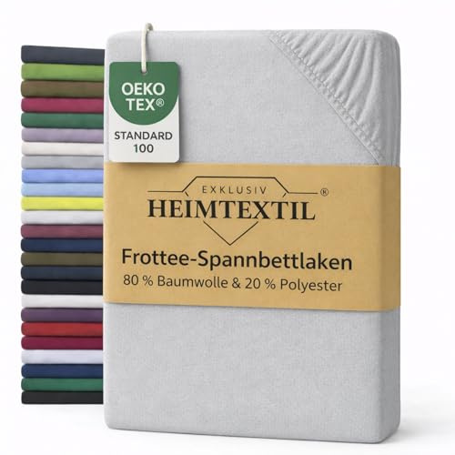 EXKLUSIV HEIMTEXTIL Sábana bajera ajustable de rizo de marca premium, 90-100 x 200 cm, color plateado