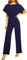 Walant Femmes Combinaison Manches Courtes Col Rond Couleur Unie Barboteuse Jumpsuit D'été Chic Élégant Slim Pantalon Loose Casual Combishort avec Ceinture