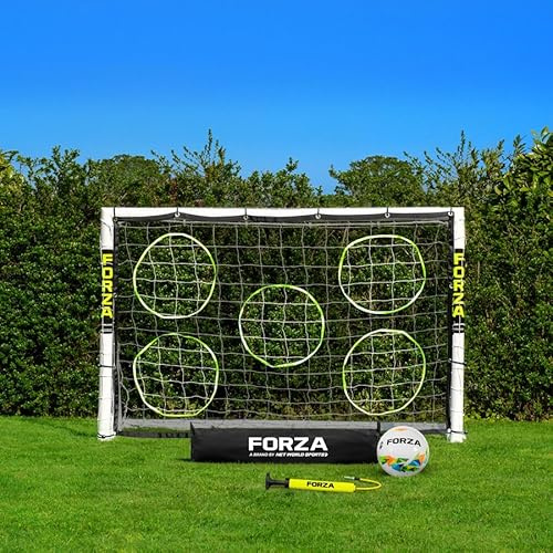 FORZA 183 cm x 122 cm But de Football en PVC | Cage, Filet et Poteaux Résistants aux Intempéries | Sac de Transport, Mur de Tir et Ballon de Foot en Option (But + Ballon + Sac + Mur de Tir)