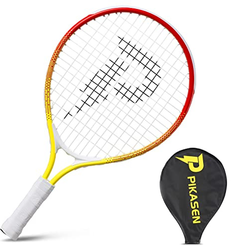 PIKASEN 17 Kids Tennis Racket Best Starter Kit for Kids Age 4 and Under with Shoulder Strap Bag and Mini Tennis Racket Toddler Tennis Raquet (Yellow)