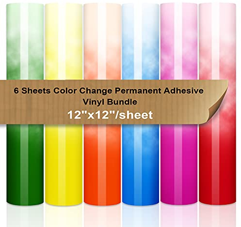VINYLFROG Color Changing Vinyl Adhesive Vinyl Pack 6 Sheets Cold Change Color Permanent Craft Vinyl Bundle -12 x 12 Sensitive to Cold Vinyl for Stickers Decals Cups Water Bottles