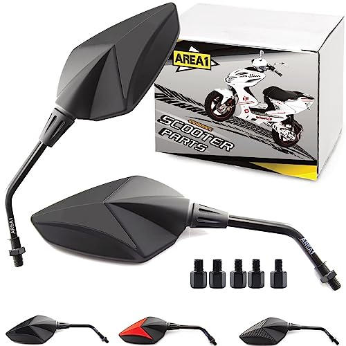 Area1 Universal Motorroller Rückspiegel Paar e-geprüft M8/M10 Rechts+Linksgewinde kompatibel mit Kisbee Nitro Sportcity SH NES Carnaby Beverly Liberty Medley Agility Dink Mio Joyride (schwarz-matt)