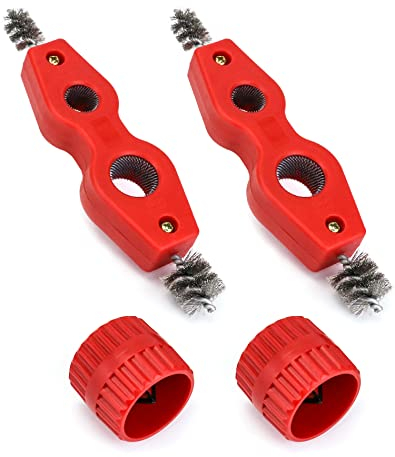 QWORK Juego de limpiador y escariador de tubos, compuesto por 2 limpiadores de tubos de cobre y 2 escariadores, para tubos de cobre PVC y acero flexible