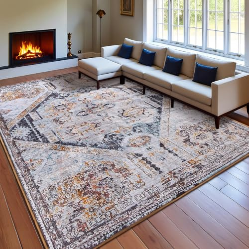 Calore Vintage sovrumsmatta, mjuk, modern kort lugg, vardagsrumsmatta för sovrum, vardagsrum, matsal, halkfri traditionell matta (retro beige, 200 x 300 cm)