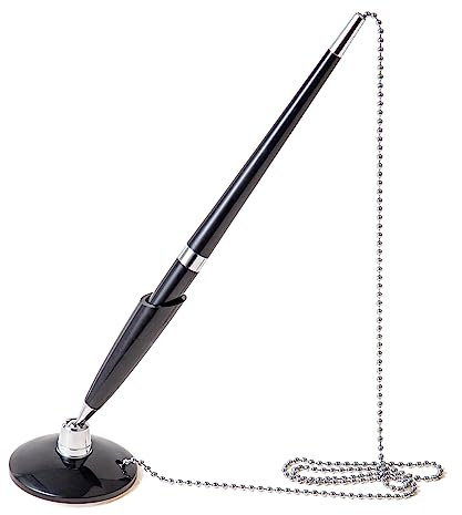 Puco Praktischer Schreibtisch Stifthalter mit Kugelkette sichere Business Stifte Selbstklebende Halterung wiederverwendbarer Desktop Stift für Schulen Büro Schreibtisch Stift mit Kette Kugelschreiber