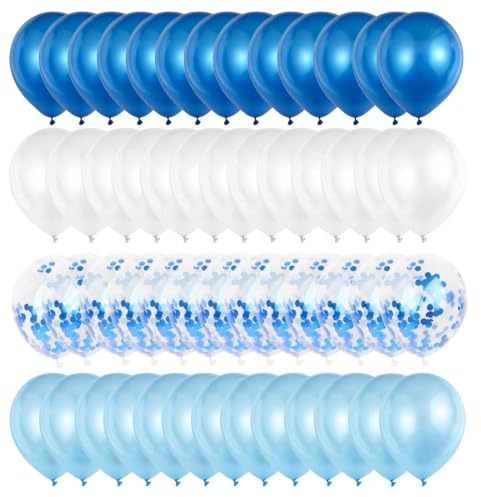 Luftballons Blau Weiss,60 pcs Blau Konfetti Helium Ballons,Pailletten Helium Ballon,für Hochzeit und Geburtstag,Graduierung,Junge Geburtstag Dekorationen,Baby-Duschen,Graduierung (Blau)