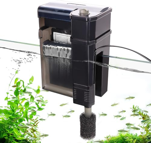 hygger Hang On Filtro Acquario,7W Aquarium Filter,580L/H Silenzioso Aquarium External Filter con Camera Filtrante Doppio Strato, Flusso Acqua Regolabile Fish Tank Filter per 75-185L Tanks