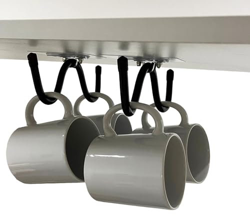 Pmsanzay Mug Cup Holder Under Cabinet Organizer - 2 Pack Self-Adhesive Cup Hooks Coffee Mug Holder,Mug Cup Storage Hanger,Coffee Bar Accessories for Kitchen, Pantry, Cabinet - No Drilling