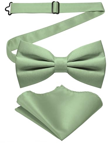 JEMYGINS Set di papillon bifold opaco solido da uomo con fazzoletto, Verde salvia, M