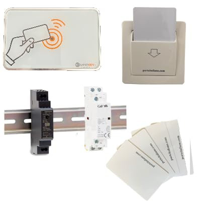 Porte Italiane, Lettore Badge RFID per Apertura Porte e Controllo Accessi di Camere in B&B, Hotel e Alberghi, con Tasca per Risparmio Energetico, Kit Completo con 4 Card RFID, Versione Base