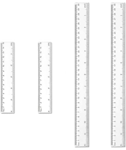 4Pcs Plastic Ruler Set Thick Plastic Clear Transparent Straight Ruler 15cm/30cm 6inch 12inch Measuring (4)