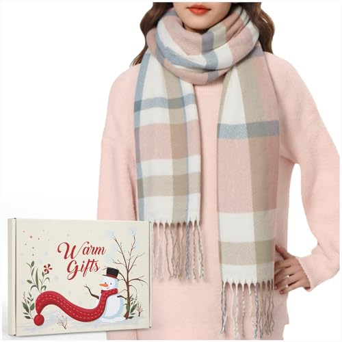 Winter Scarf for Women UK Cashmere Scarves Warm Blanket Pashmina Shawl Wraps Ladies Plaid Scarves Secret Santa Ladies Gifts for Her Scarf Gifts for Women Set in Box
