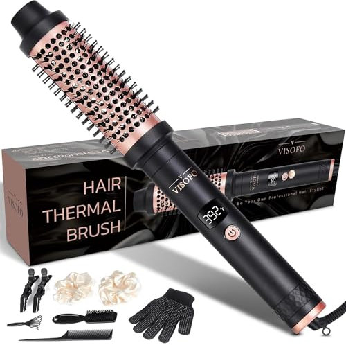 Thermal Brush 1.5 inch Heated Round Curling Iron 1 1/2 inch Barrel Ceramic Hot Wand Blowout Look Natural Hair Styler Tool Blow Out Curls 25s Fast Heating by VISOFO (Rose-Gold)