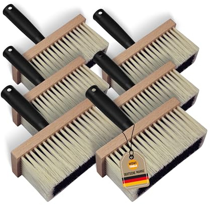 6X WOW!TOOLS Universal-Deckenbürste, Kleisterbürste, robuste Kunststoffborsten, 170 x 70 mm, mit Holzkörper und Kunststoffgriff - Tapezierbürste - Quaste