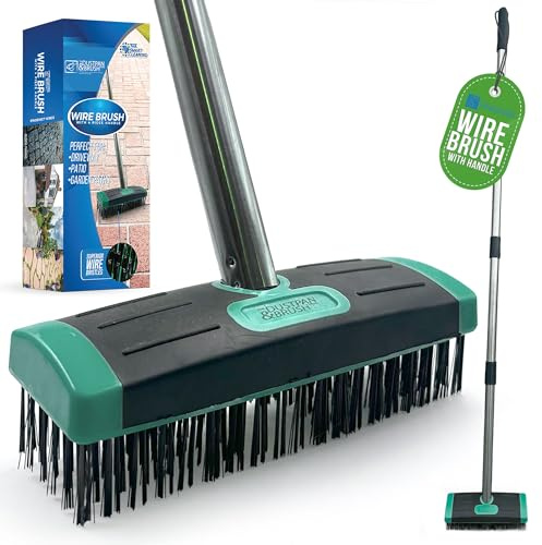 Spazzola metallica per la rimozione del muschio con manico in acciaio inox a 4 sezioni, strumento per rimuovere il muschio da patio, setole in metallo resistenti per rimuovere erbacce dure, ideale per