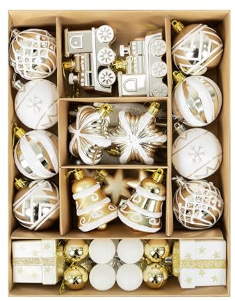 SVNVIOZ Champagne Gold Christmas Baubles, 47pcs 6cm Christmas Ball Ornaments Set, Shatterproof Xmas Tree Decorations