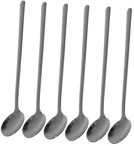 BIUDECO 6 Piezas Cucharón De Acero Inoxidable Cuchara De Espresso De Metal Utensilios De Acero Inoxidable Cuchara De Té Helado Negro