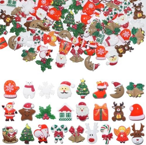PPGGOPP Décoration de Noël Miniature, 100pcs Noël Miniature Ornament Kits, Figurine Noel Miniature de Résine, Mini Figurine Noël, Mini Ornements de Noël, Mini Decoration de Noël (Couleur A)