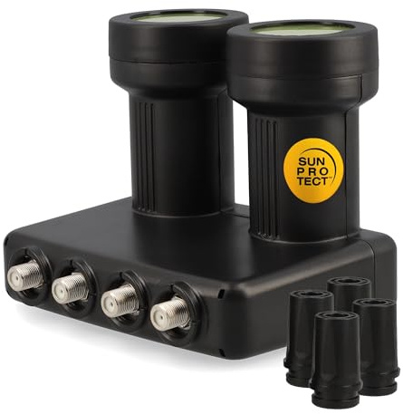 [ Test SEHR GUT, Note 1.1 *] Zehnder Monoblock Quad LNB Astra Hotbird für 4 Teilnehmer & 2 Satelliten, 4Fach HD 4K LNC für Direktanschluss (Fernseher, Sat Receiver) LMB für Satellitenschüssel
