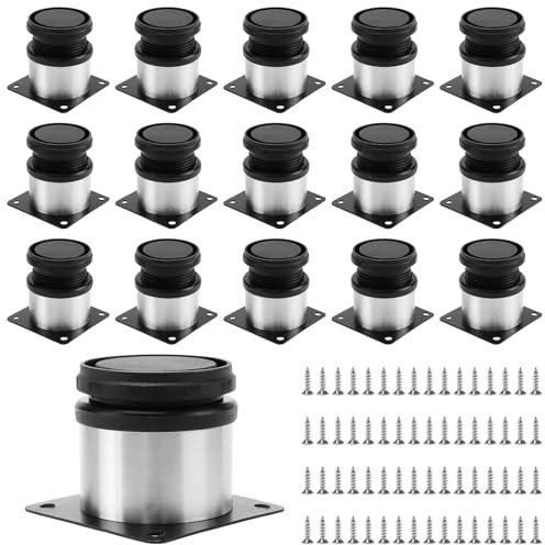 ZEONHEI 16 stycken justerbara möbelfötter i metall 5 cm, möbelben i rostfritt stål, runda justerbara, skåpfötter höjdjusterbara fötter för möbler, skåp, soffor, justerbar höjd 0–10 mm