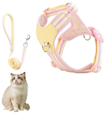 Set med kattsele och koppel, randig design, andningsbart nät, lämplig för både kattungar och valpar