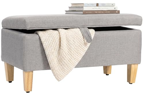 HOMCOM Banc de Rangement, Bout de Lit, 71 x 37 x 36 cm, Gris Clair