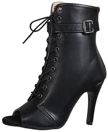 Tacones de baile para mujer, latinos con cordones, botines de baile, salsa, salsa, botas de baile latinas, tacón alto, suela de goma, botas de baile latinas, O negro., 41 EU