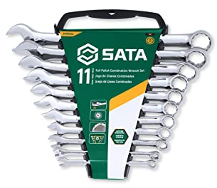SATA ST09021SJ Juego de Llaves Combinadas SAE de 11 Piezas, Pulido, 1/4 de Pulgada - 7/8 de Pulgada, con Rejilla de Almacenamiento