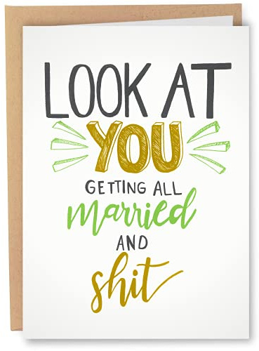 Sleazy Greetings Funny Wedding Card For Marriage Engagement - Adult Humor Dirty Wedding Congratulations Card (Married And Shit)