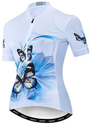Trikot cykeltrikot dam halv dragkedja cykling kort ärm Jersey Bike Shirt racinghjul kläder toppar blomma fjäril Cf3060 M for Chest84-90,Max Waist88