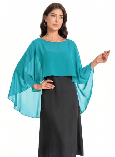 Baoqiya Capelet doux en mousseline de soie pour femme, châles et écharpes pour robes de soirée, cape pour demoiselles d'honneur, mariage, turquoise, taille unique