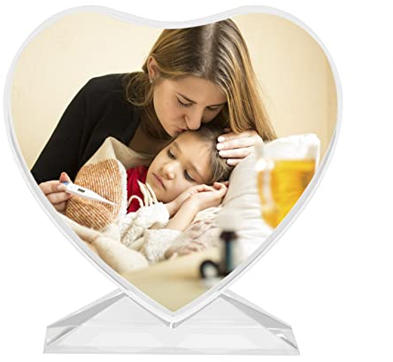 Personalised Acrylic Photo Frame Customised Heart-Shaped Wedding Glass Block Tabletop Picture Frames with Your Image, Customize Gift for Valentine's Day Anniversary Mother's Day Crystal Photo Plaque