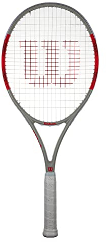 Wilson Federer Elite Lite 105 Tennisschläger für Erwachsene, erhältlich in den Griffgrößen 1 bis 4 (Grip 3 (4 3/8 Zoll), Rot / Weiß