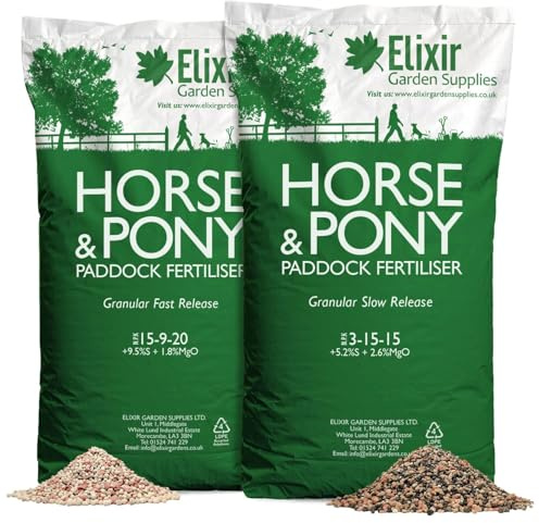 Elixir Gardens Horse & Pony Paddock Fertiliser Granular 3-15-15 + S | Made in UK, Optimized for British Climate | 1kg-25kg supplied in Bag or Tub | 20kg Bag Treats 400sqm