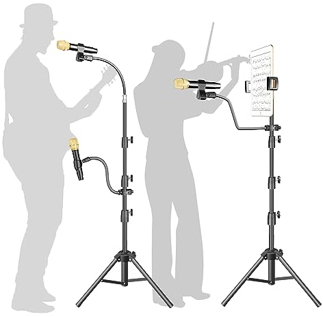 KEREAL Mikrofonständer, Schwanenhals-Mikrofonständer, verstellbar, höhenverstellbar von 53.3 cm bis 190.5 cm, multifunktional, tragbarer Mikrofonständer mit Tablet-Halterung, Karaoke, Kinder