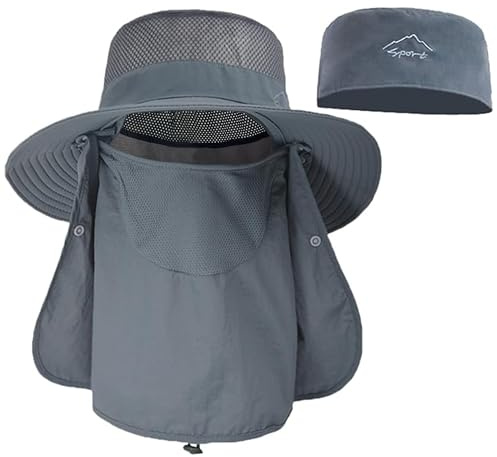 ehsbuy Cappelli da Pesca per Uomo e Donna con Copertura per Il Viso Cappello da Sole a Tesa Larga da Spiaggia Mesh Safari Caccia Giardinaggio Cappello da Secchio Packable